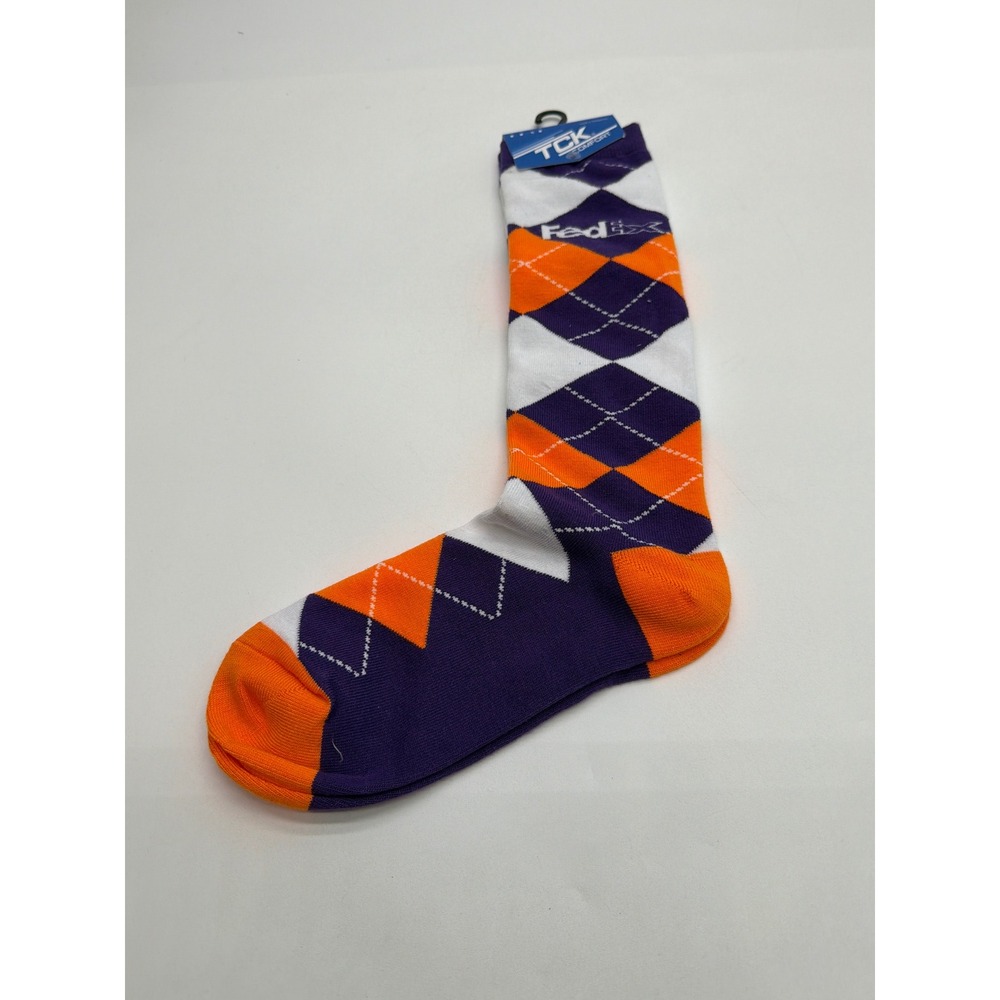 TCK Comfort FedEx Argyle Crew Socks Purple Orange White Large Mens 9-12 New